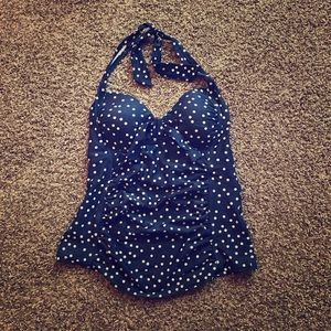 Adorable navy polka dot tankini top